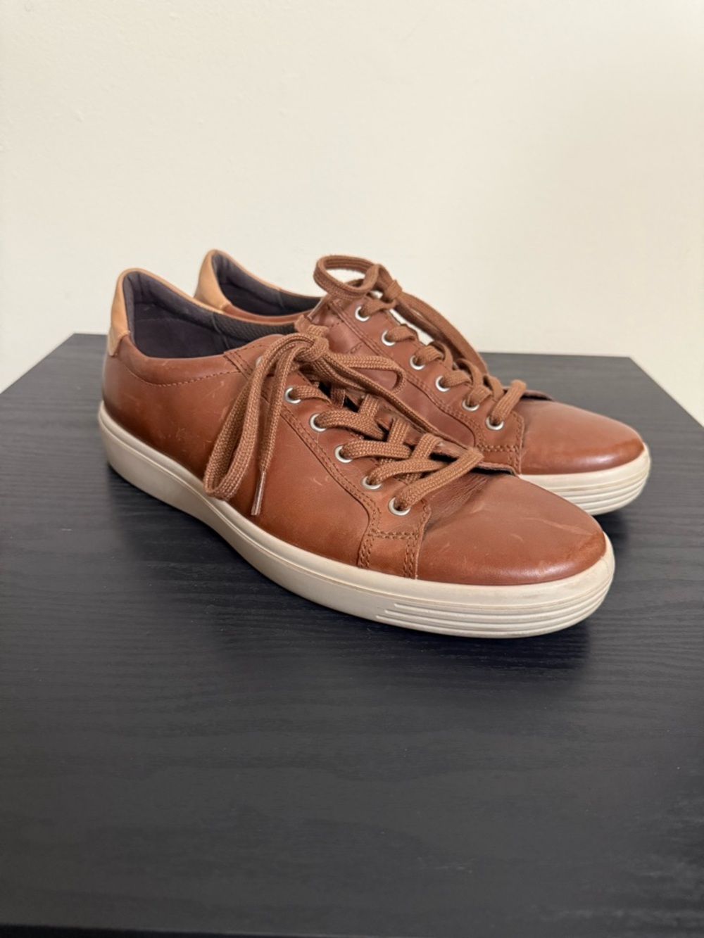 Ecco Soft 7 Shoes Mens Size 10-10.5 EU 44 Brown Leather Lace Up Casual Sneakers